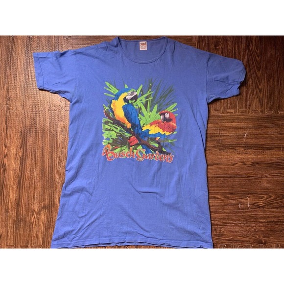 Vintage Busch Gardens Parrot Birds T-Shirt Blue Theme Park Tampa FL Long tee - Picture 1 of 5